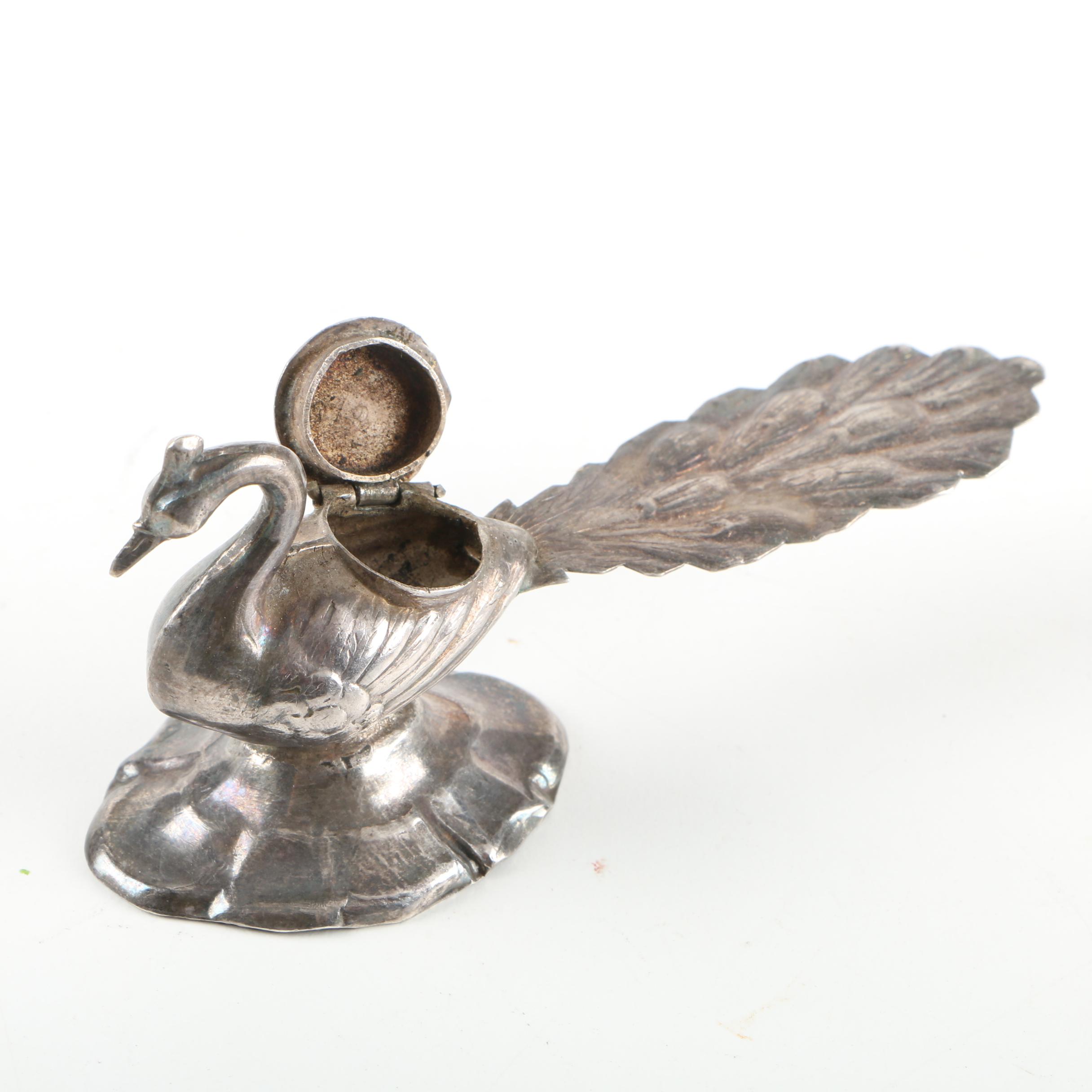 Vintage Pewter Pheasant Inkwell