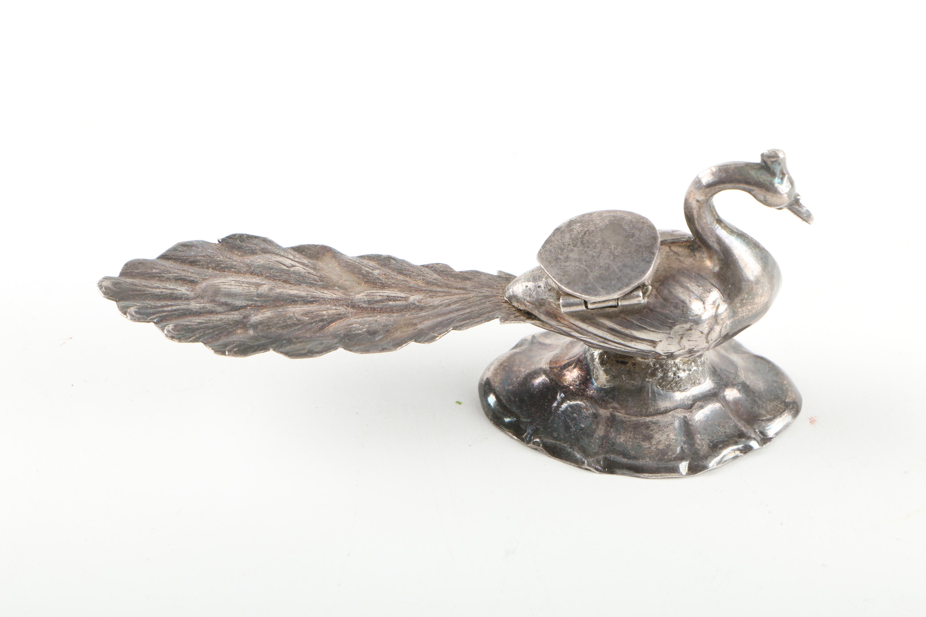 Vintage Pewter Pheasant Inkwell