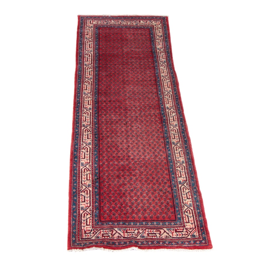 Hand-Knotted Persian Mir-a-Boteh Wool Carpet Runner