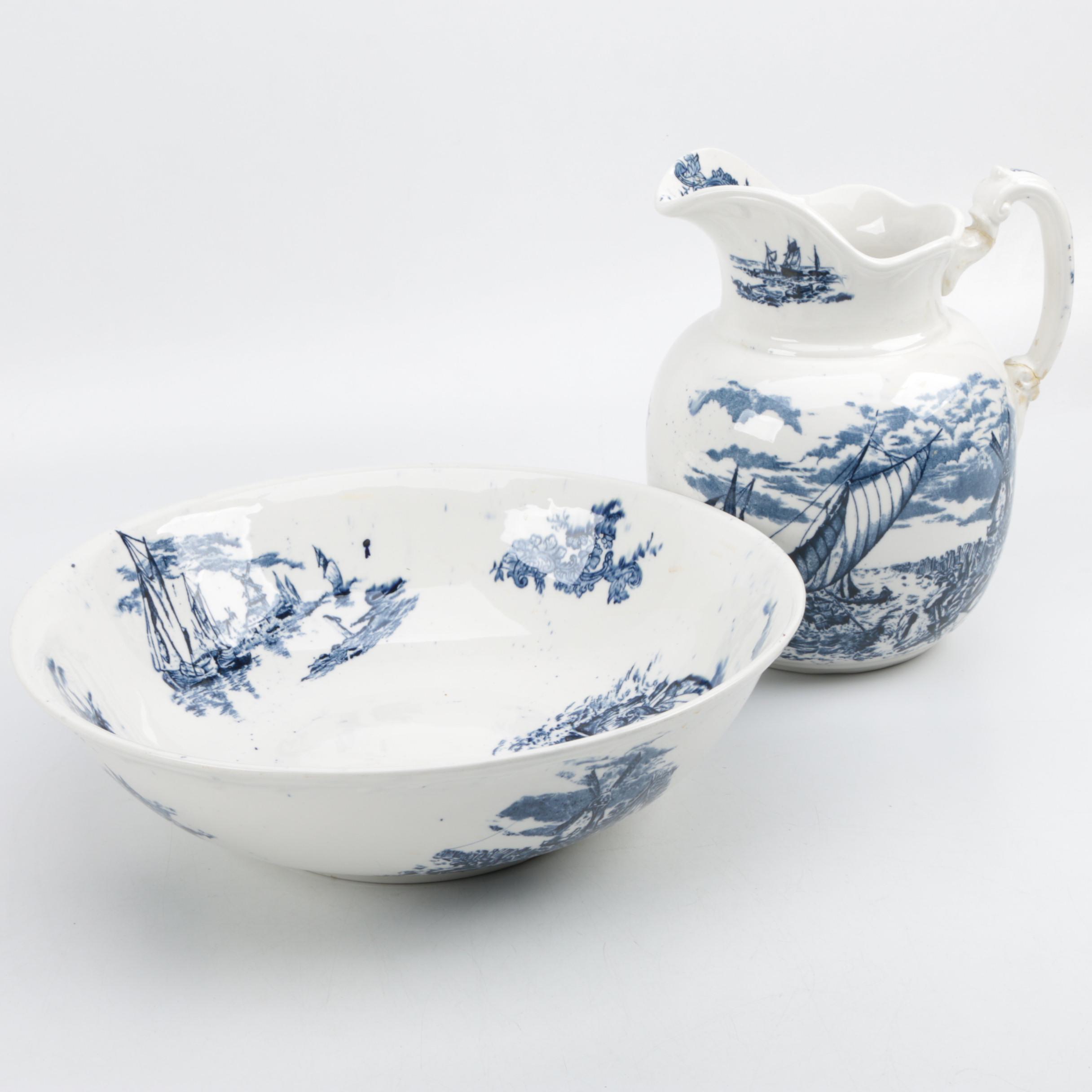 Vintage Maddocks Lamberton Works Porcelain Pitcher and Wash Bowl