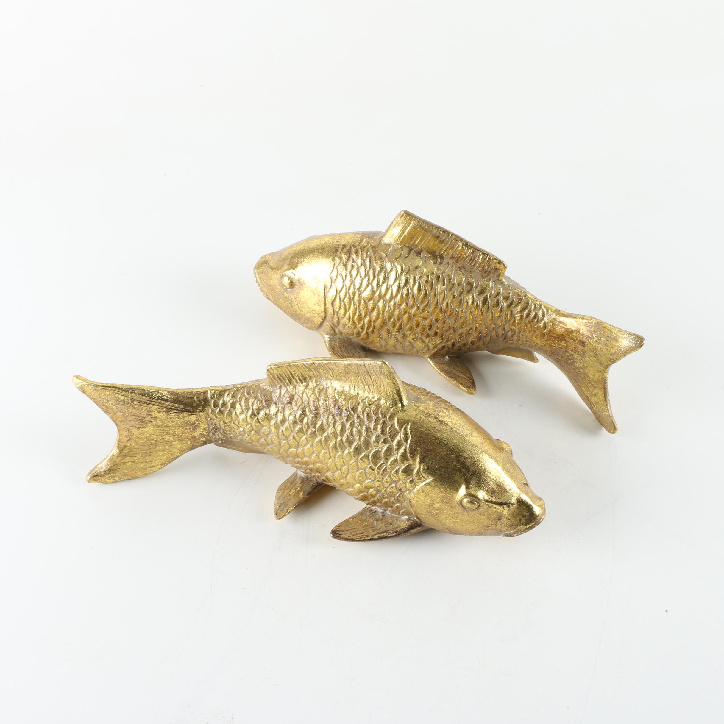 Two Gilt Metal-Leafed Koi Fish