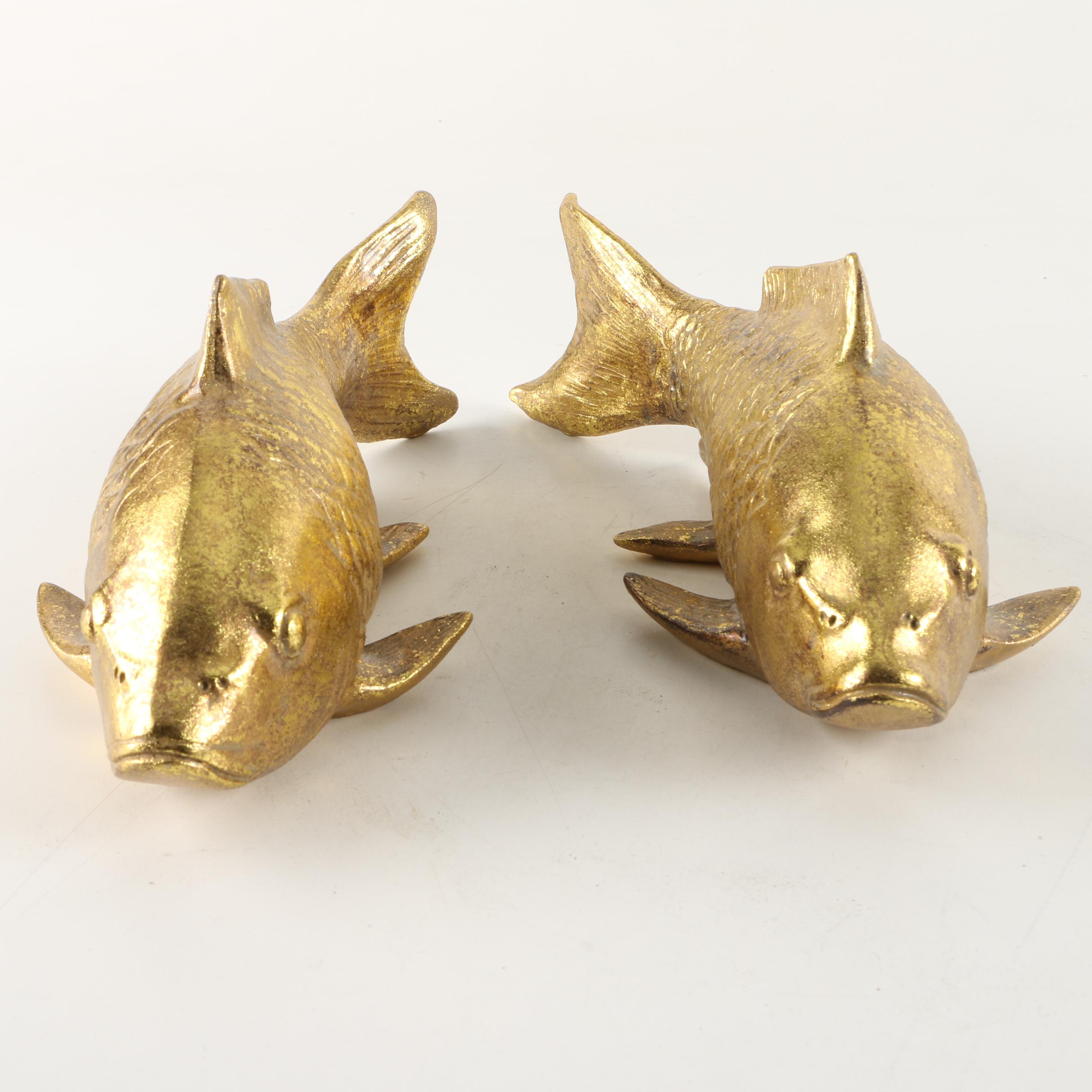 Two Gilt Metal-Leafed Koi Fish