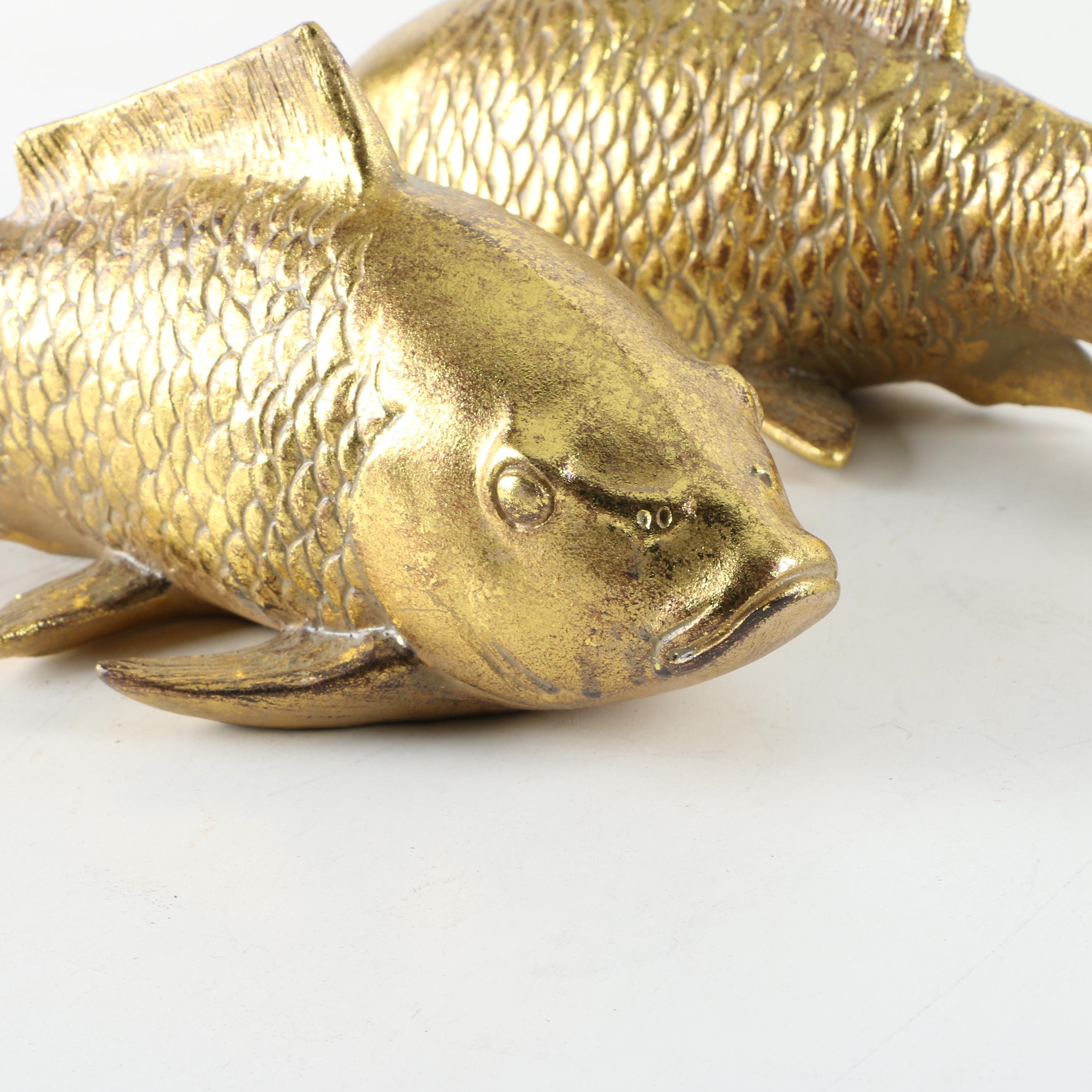 Two Gilt Metal-Leafed Koi Fish