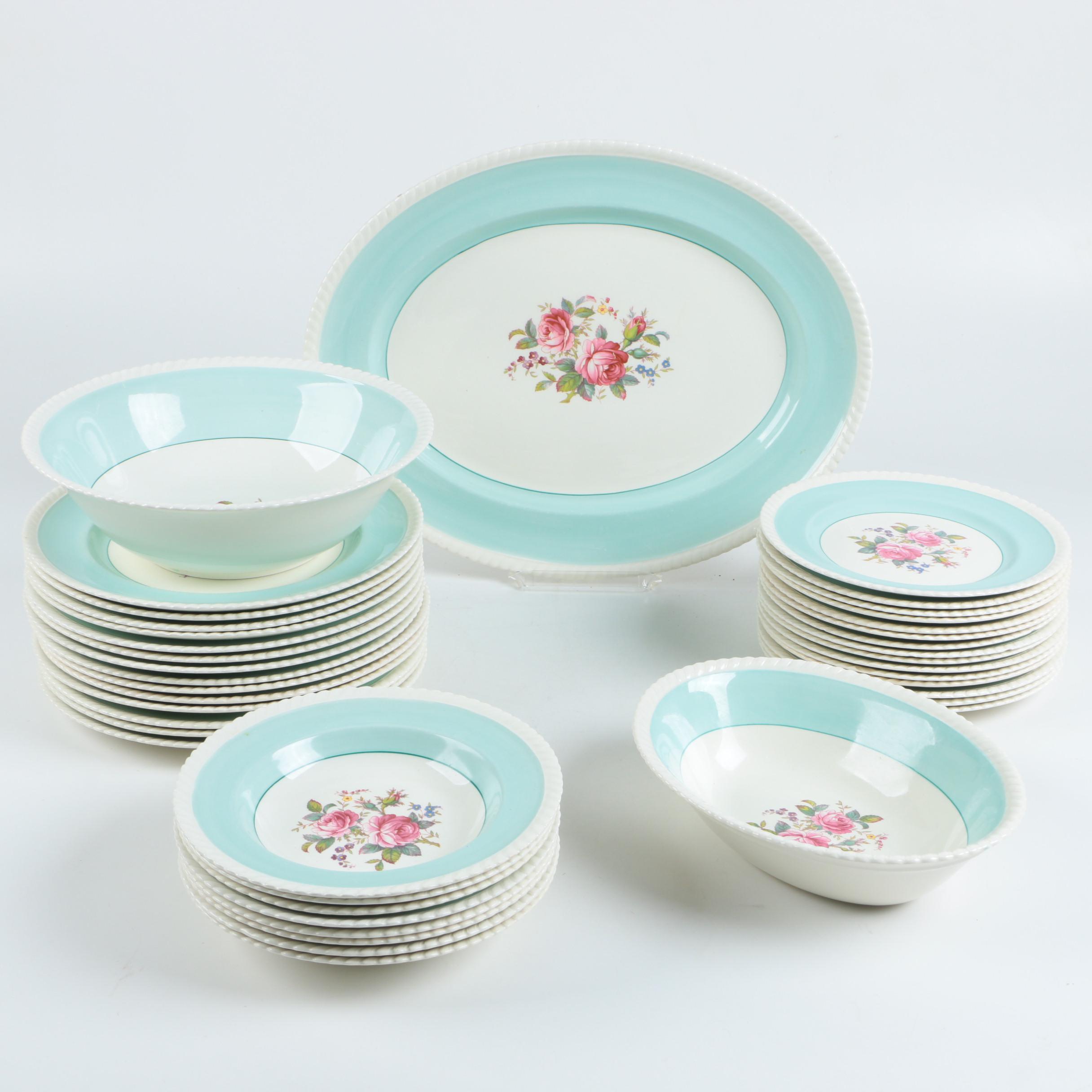 Vintage Johnson Brothers Windsor Ware Aqua and Floral Dinnerware