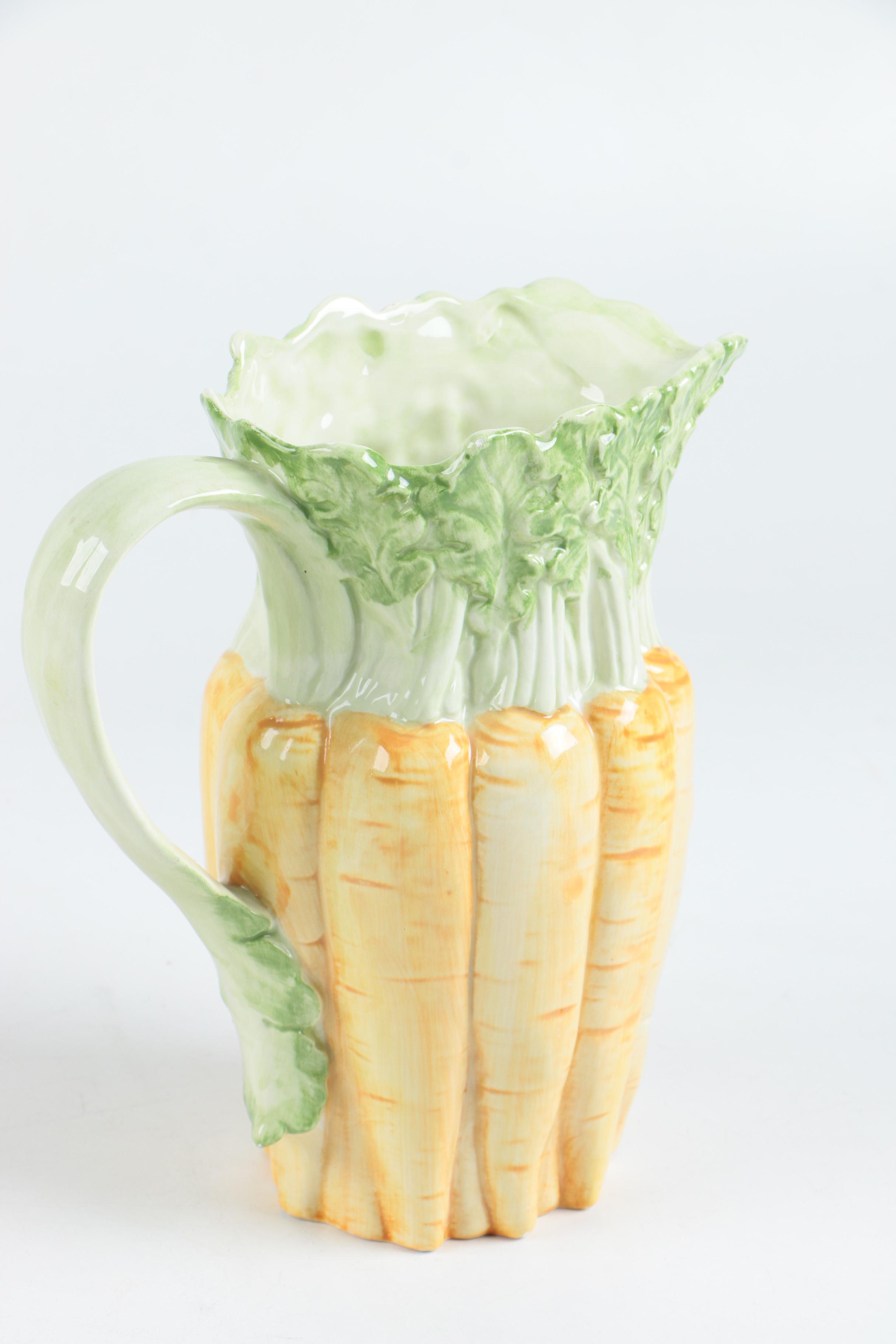 Figural Serveware with a Vegetable Motif Including Fitz and Floyd
