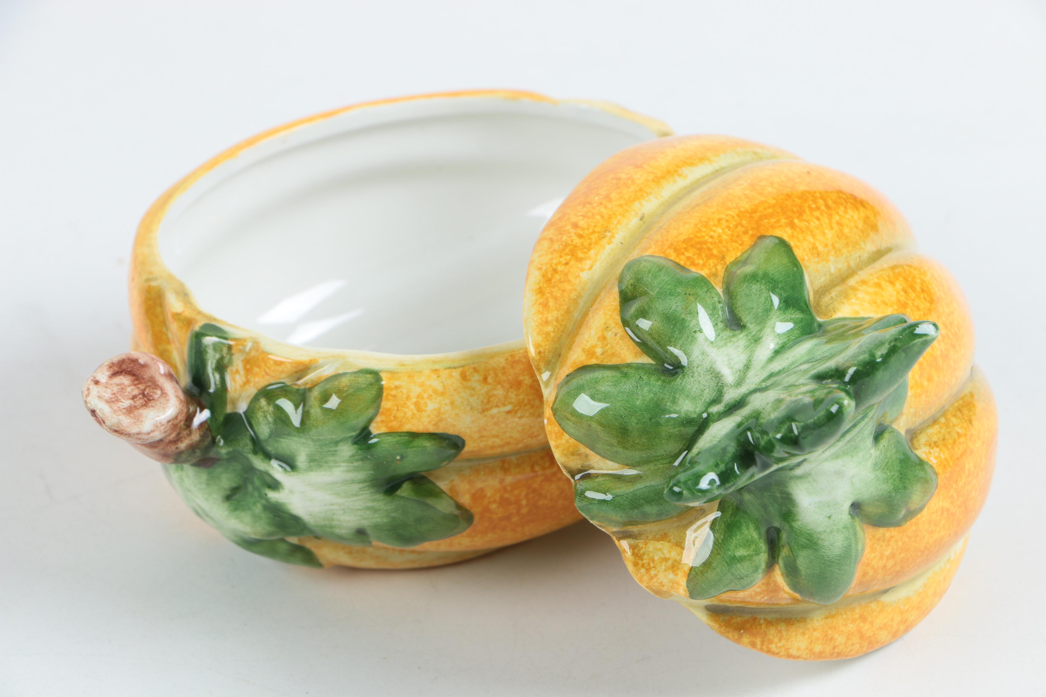 Figural Serveware with a Vegetable Motif Including Fitz and Floyd