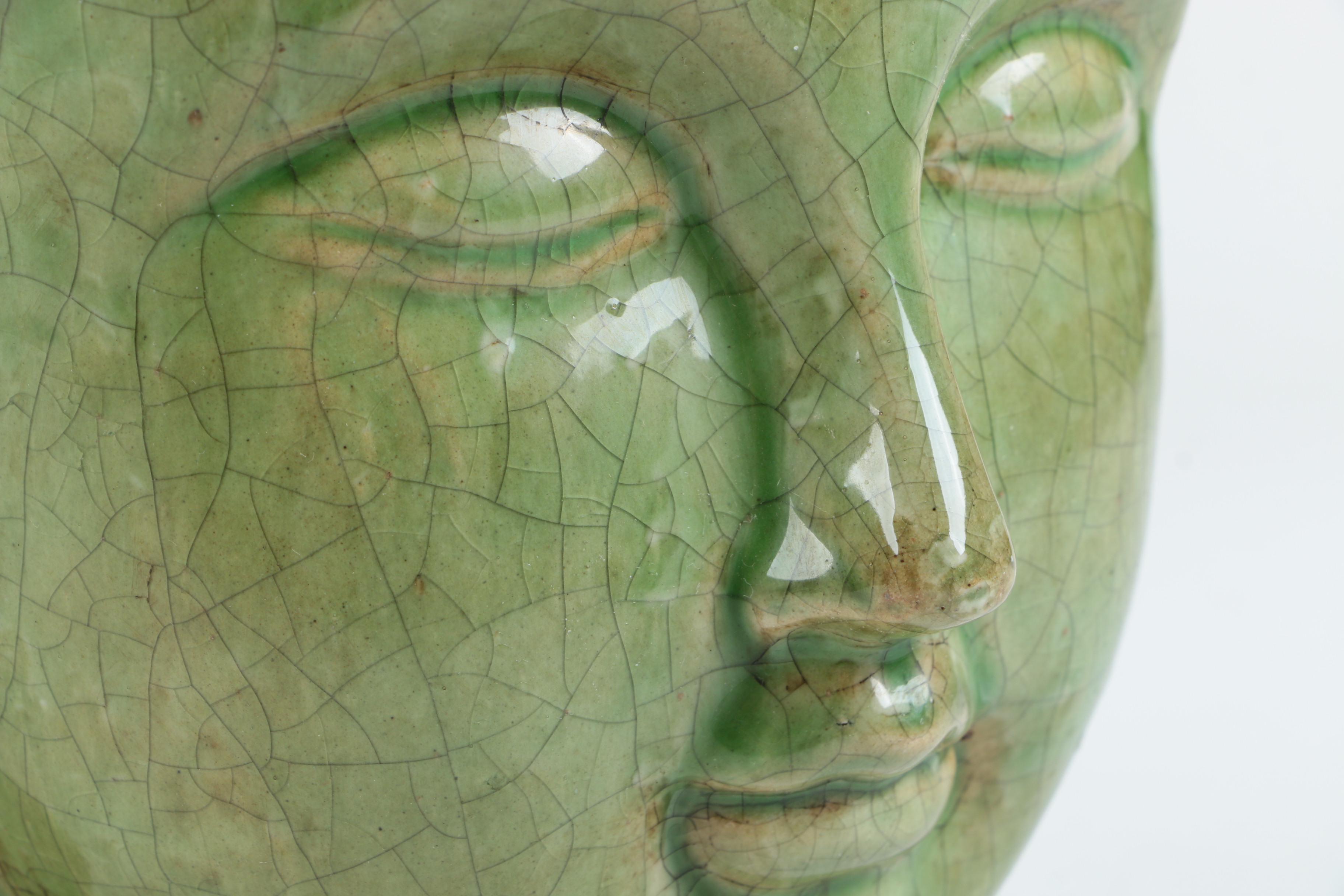 Chinese Buddha Head Statue with Green Glaze
