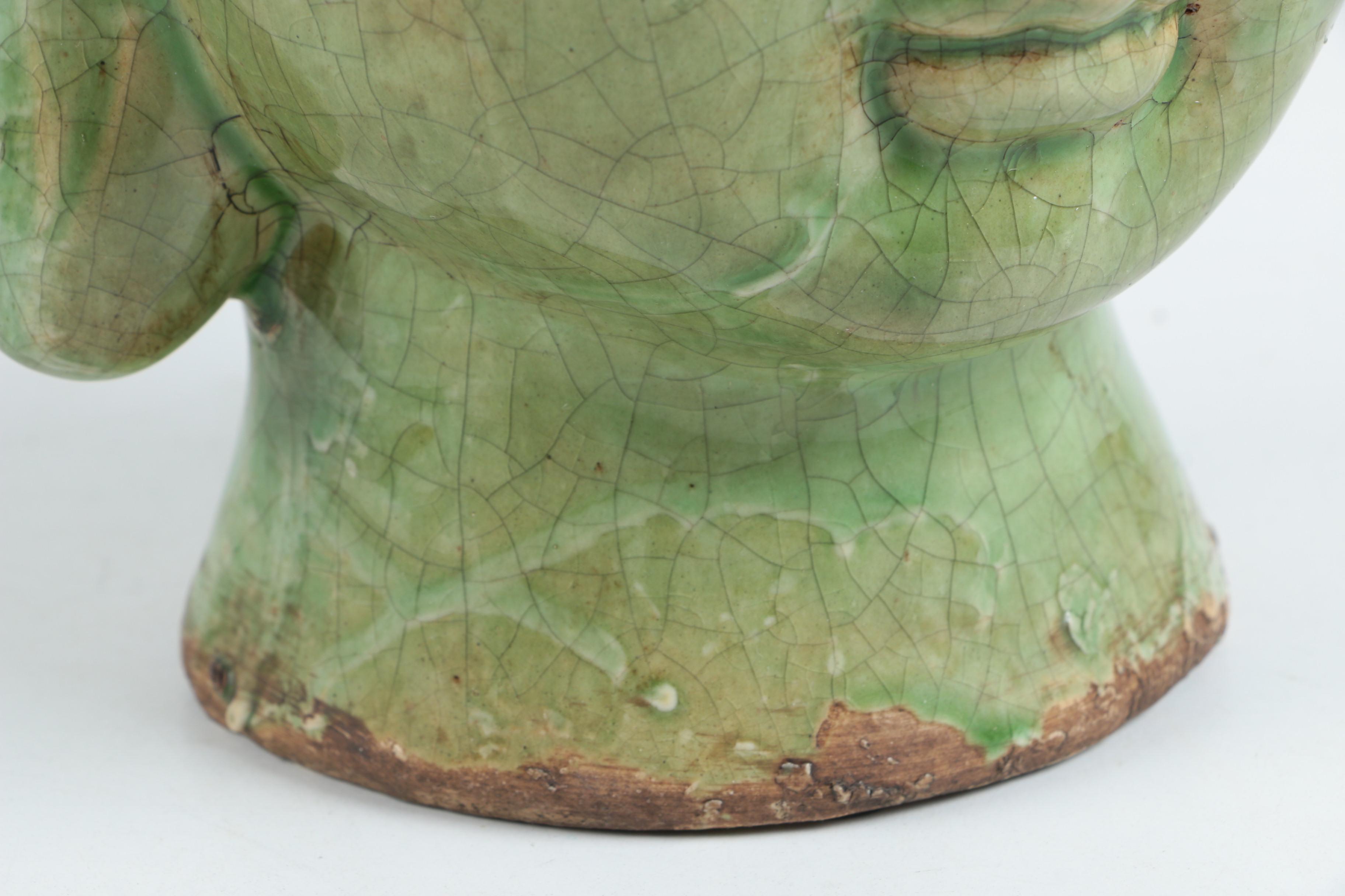 Chinese Buddha Head Statue with Green Glaze
