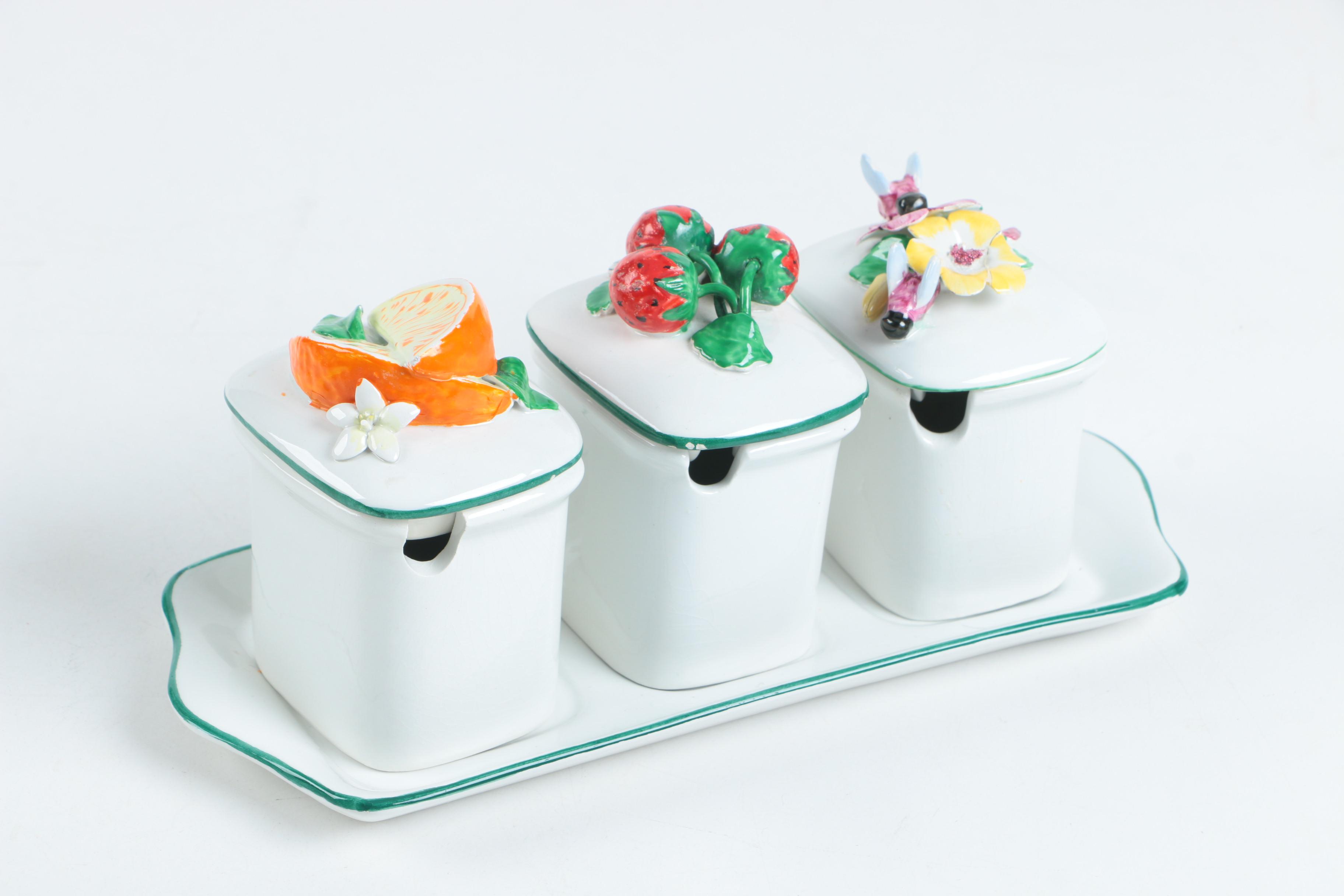 Italian Majolica Pottery Embellished With Fruit in Relief