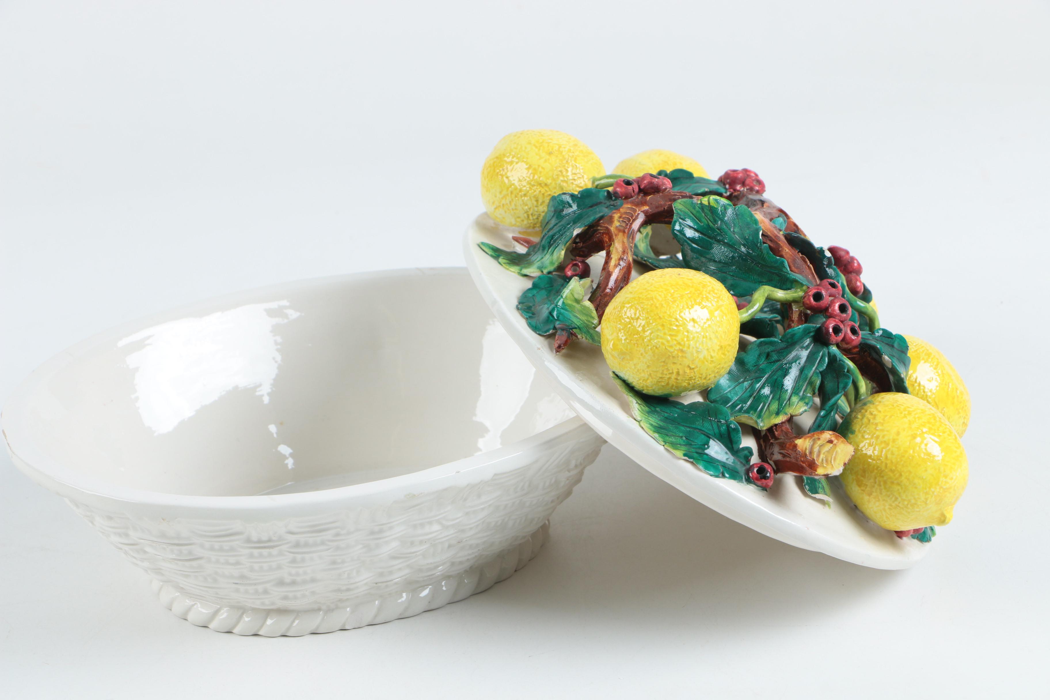 Italian Majolica Pottery Embellished With Fruit in Relief