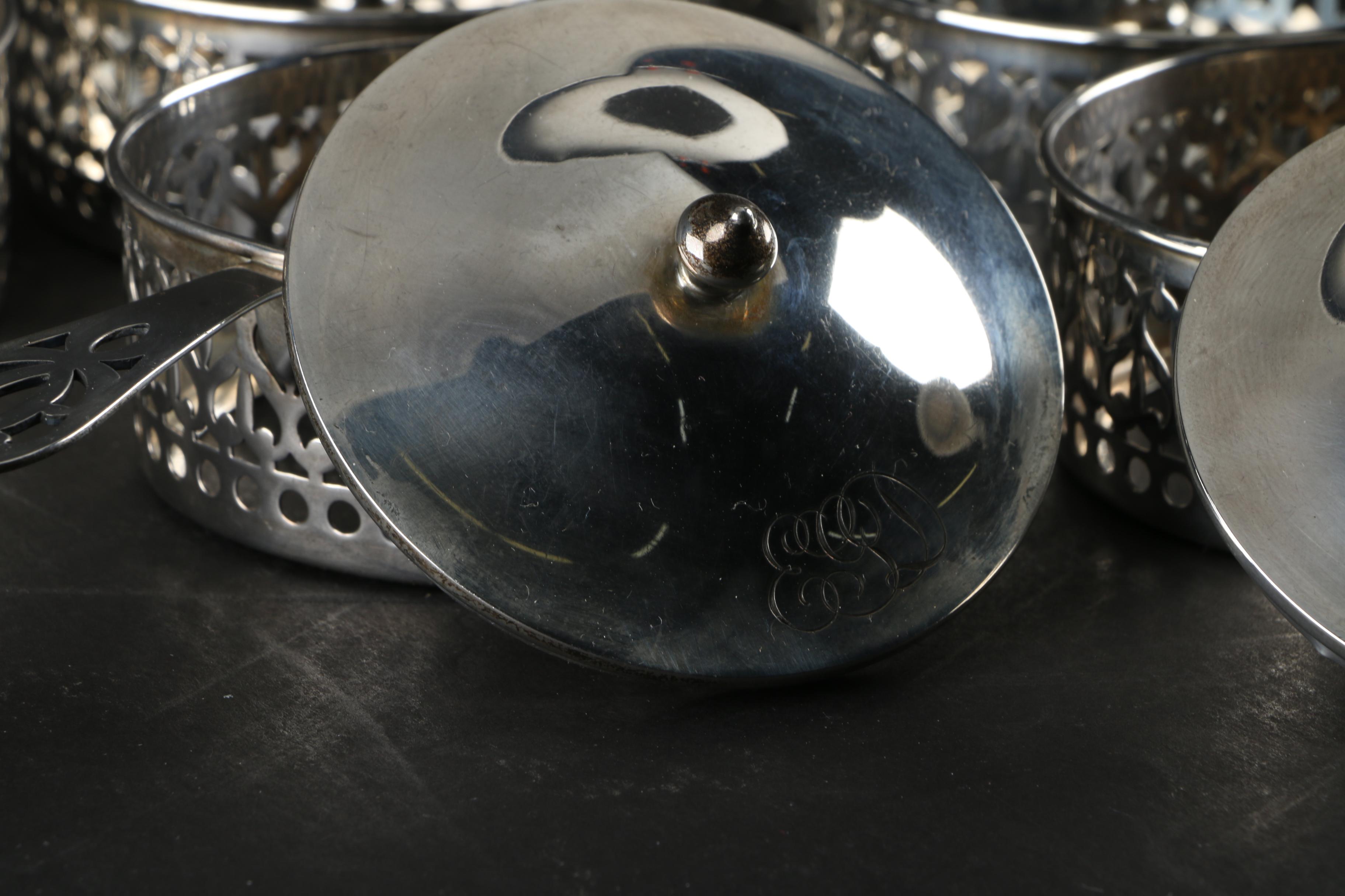 Gorham Sterling Silver Pierced Ramekin Holders with Lids