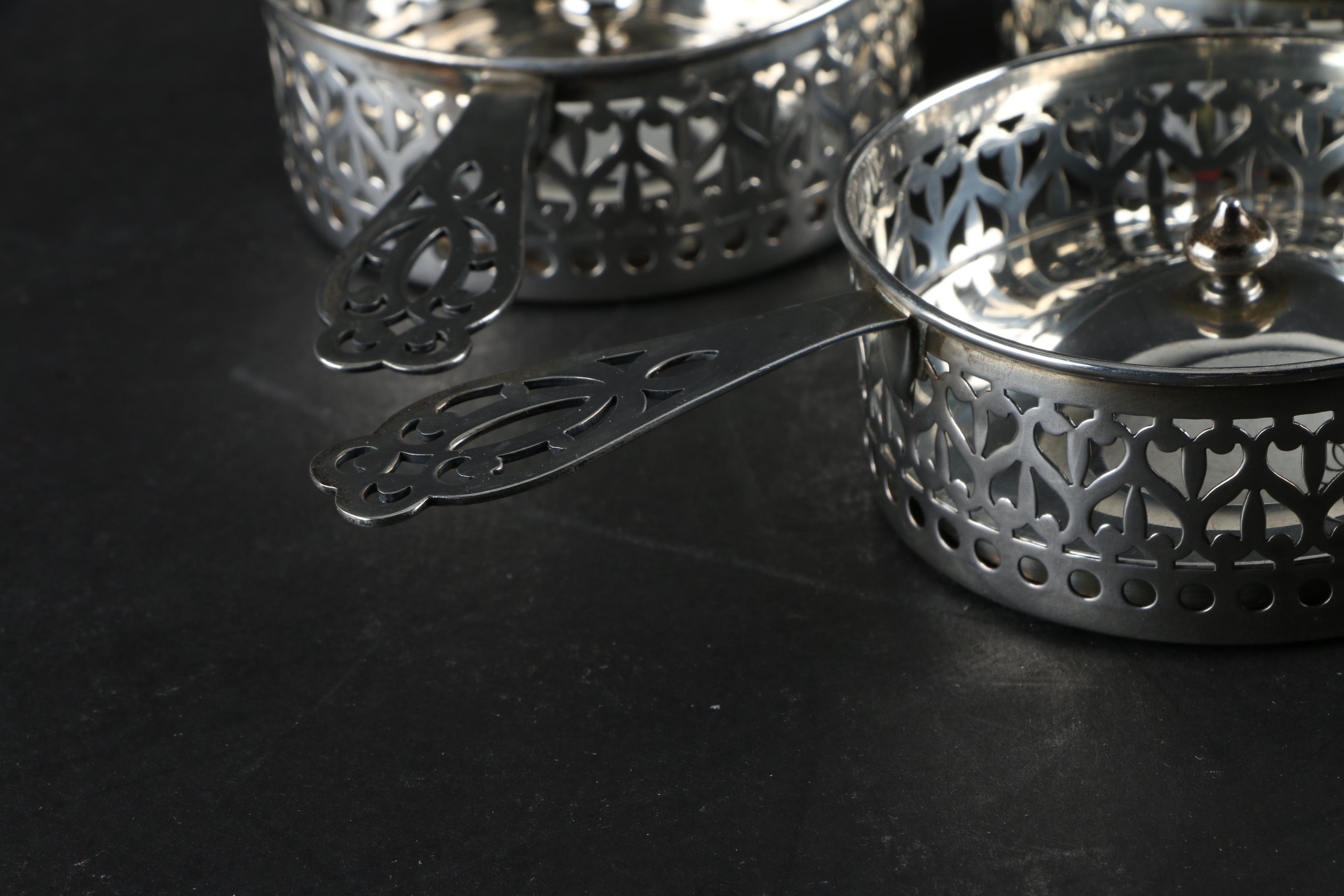 Gorham Sterling Silver Pierced Ramekin Holders with Lids