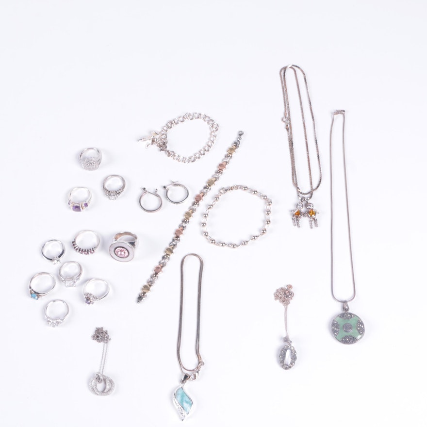 Grouping of Sterling Silver Jewelry Including Gemstones