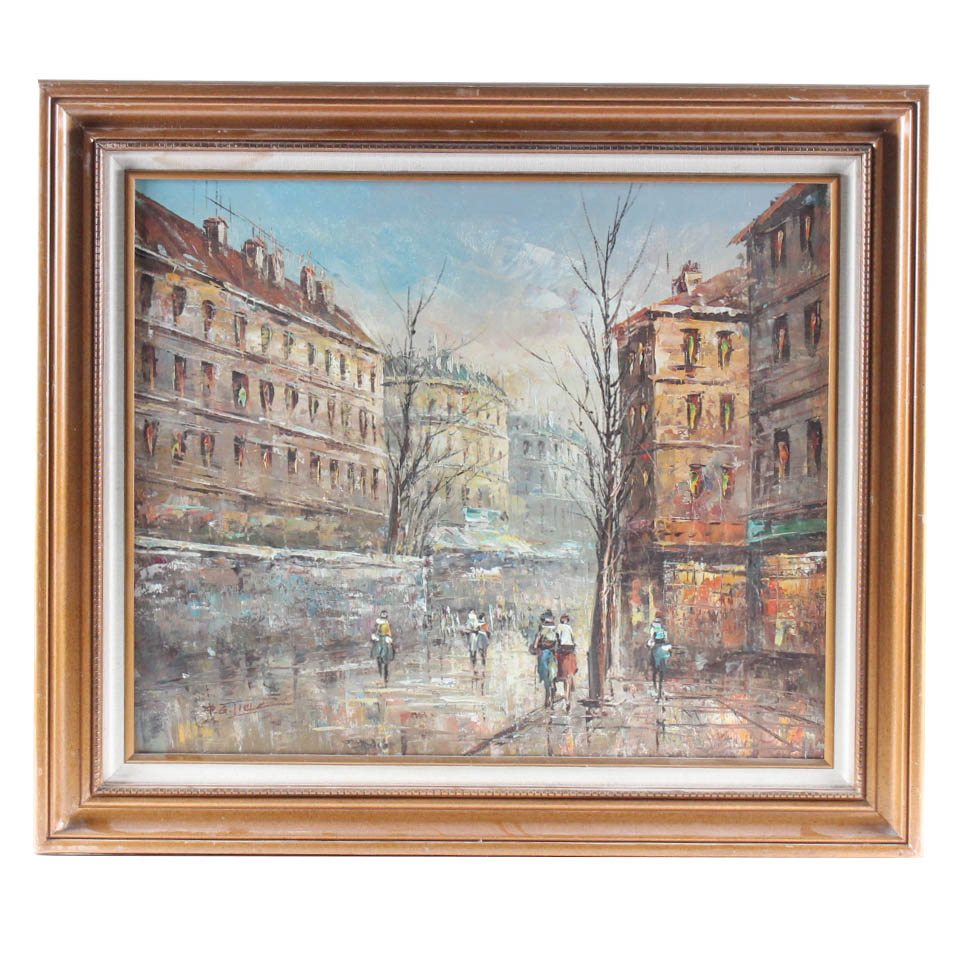 P. G. Tiele Mid Century Urbanscape Painting
