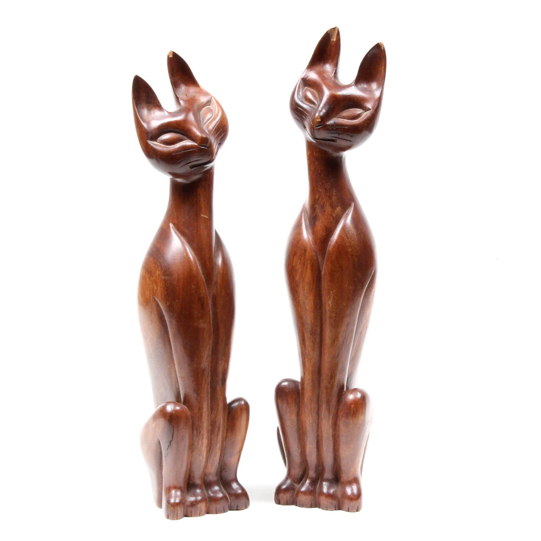 Mid Century Modern Wooden Siamese Cat Sculptures