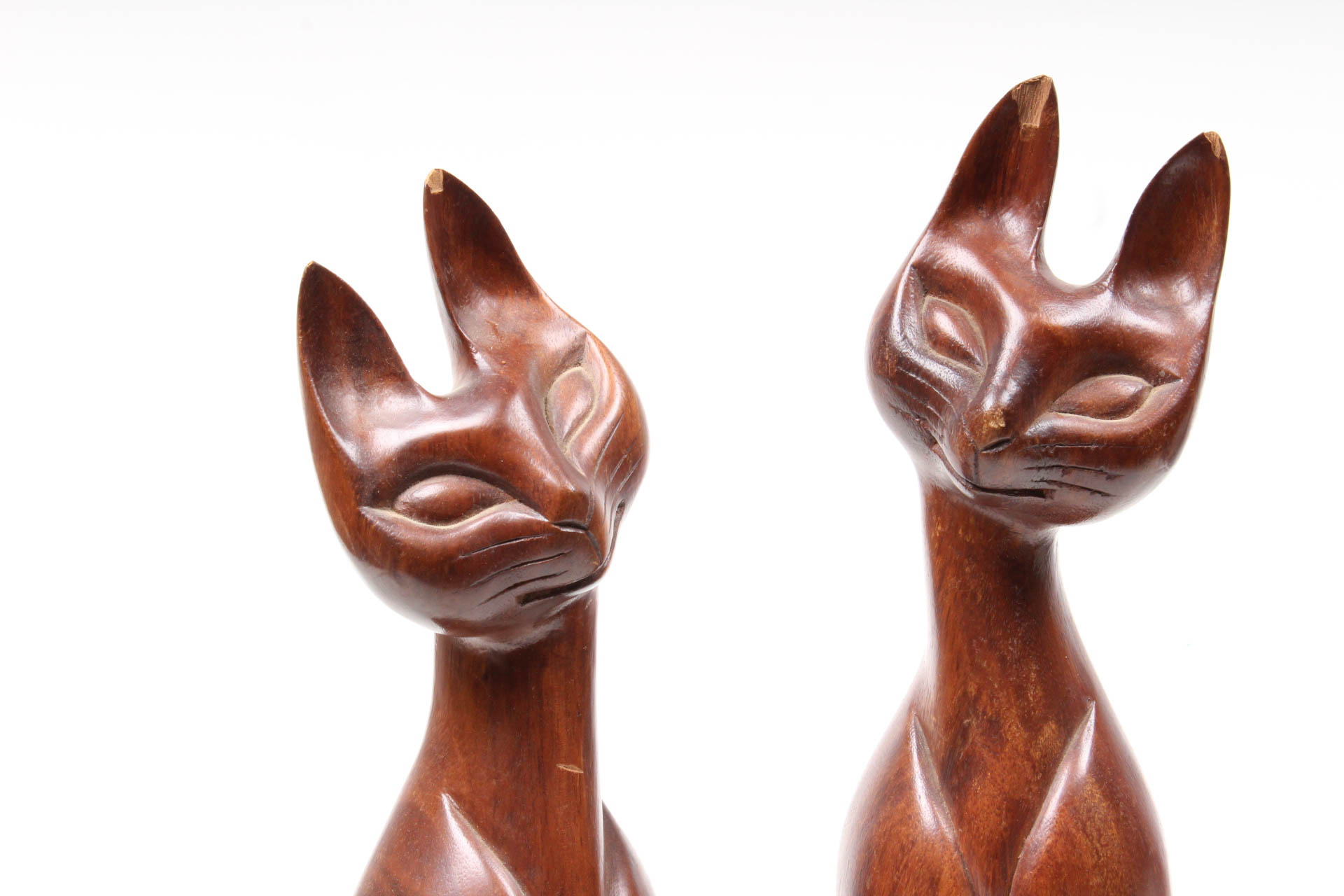 Mid Century Modern Wooden Siamese Cat Sculptures