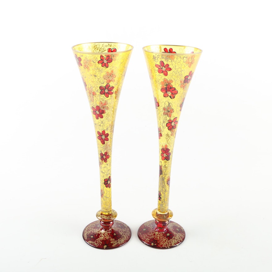 Royal Danube Hand Painted Champagne Trumpet Flutes