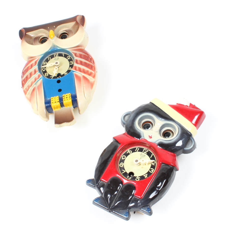 Vintage Mi-Ken Moving Eyes Clocks