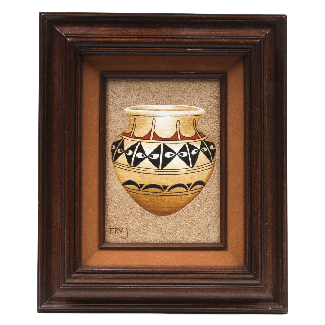 Hopi Erv Johnson Acrylic on Leather Painting