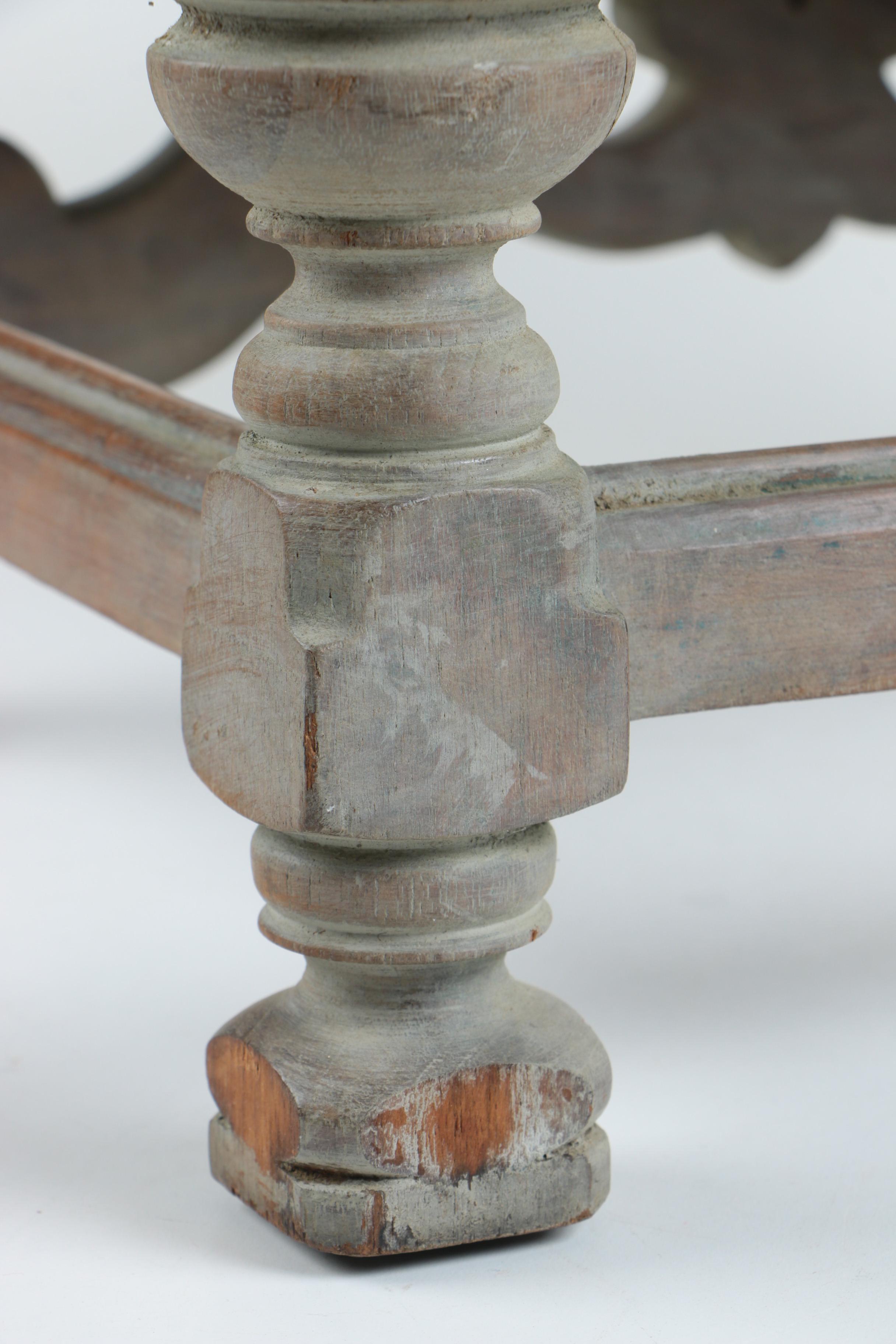 1920s Turned Stool With Carved Stretcher