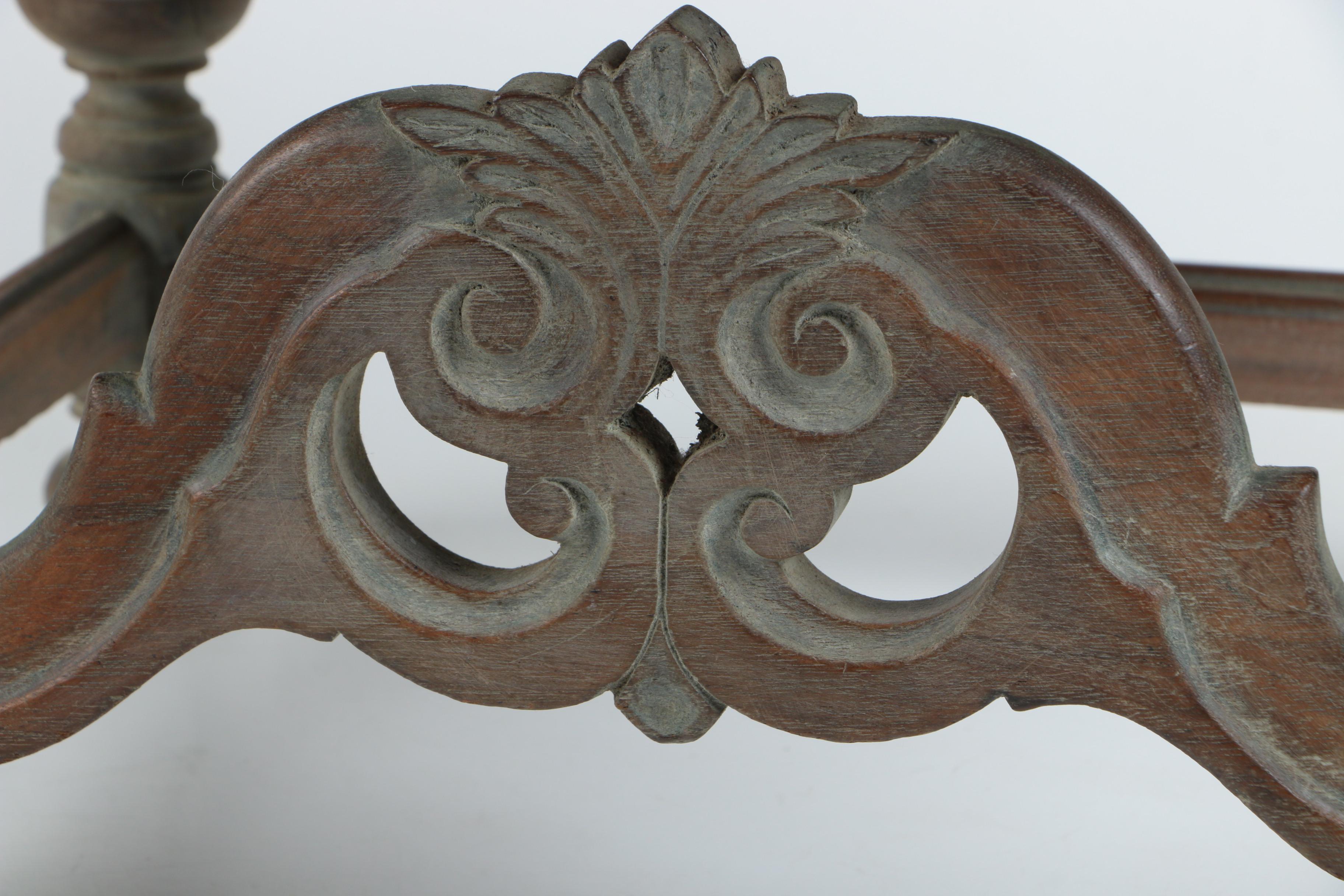 1920s Turned Stool With Carved Stretcher