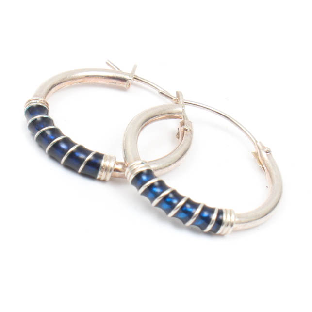 Sterling Silver Blue Enamel Hoops