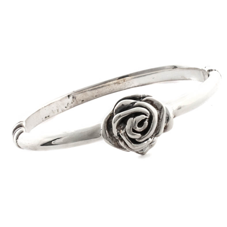 Sterling Silver Hinged Rose Bangle