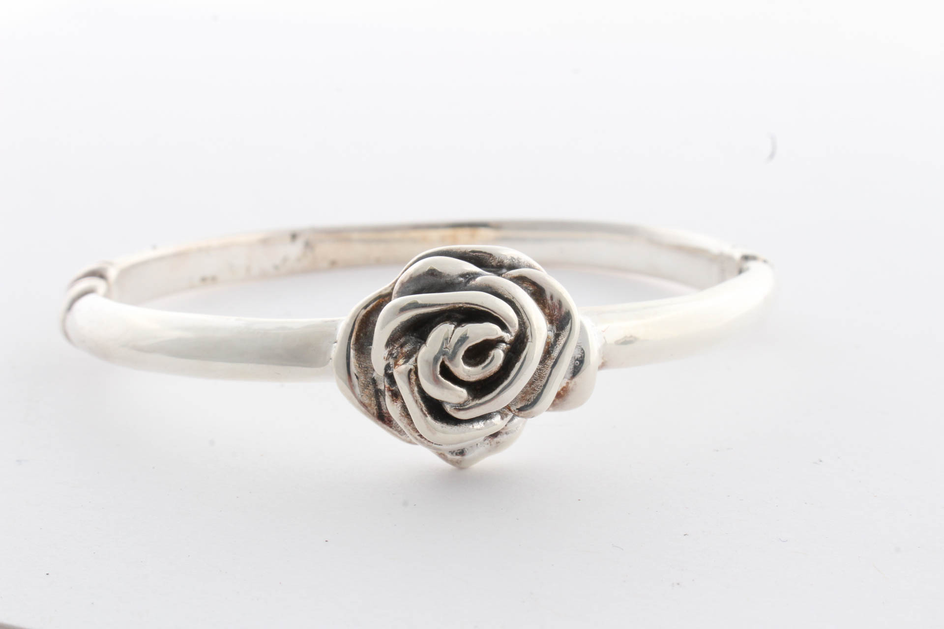 Sterling Silver Hinged Rose Bangle