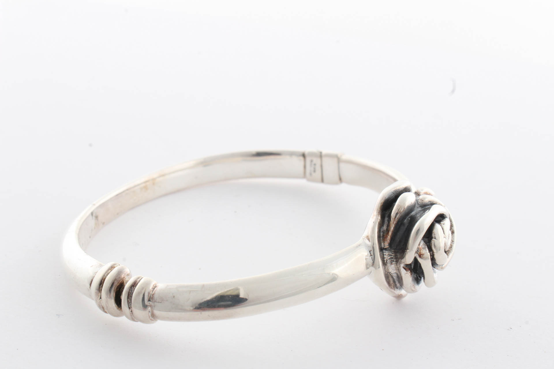 Sterling Silver Hinged Rose Bangle