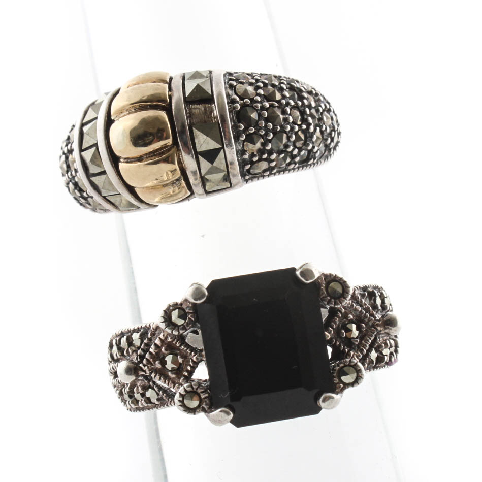 Sterling Silver Marcasite Onyx Rings