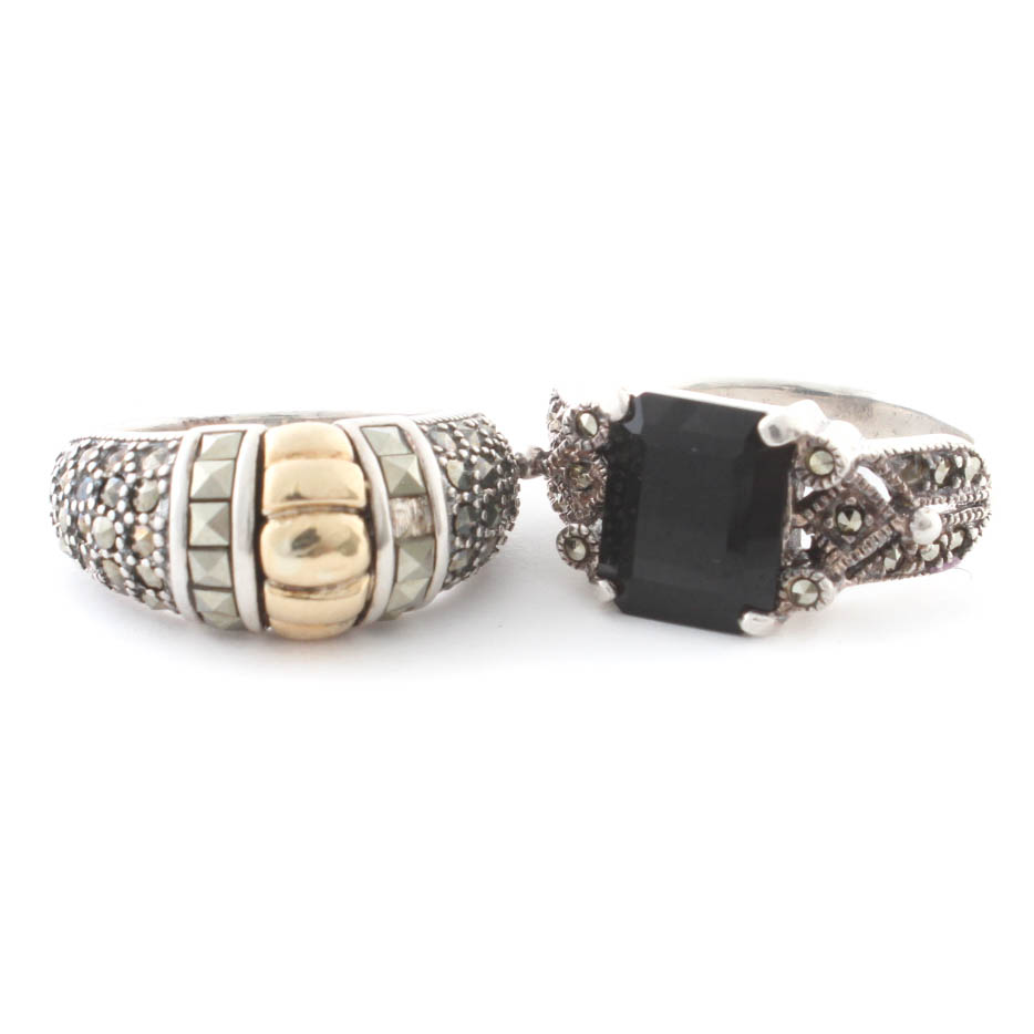 Sterling Silver Marcasite Onyx Rings