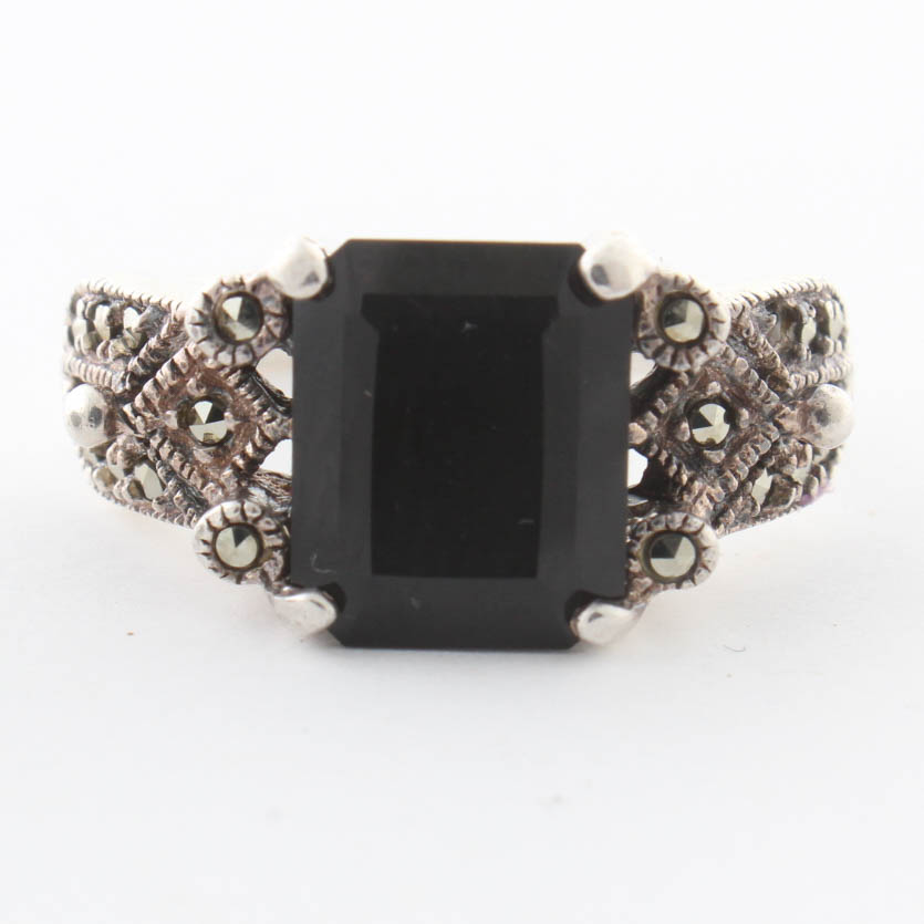 Sterling Silver Marcasite Onyx Rings