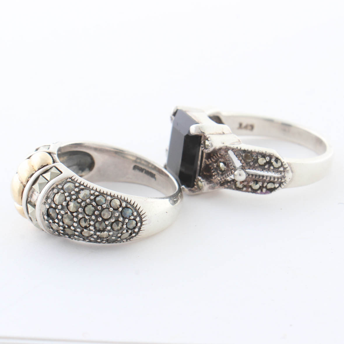 Sterling Silver Marcasite Onyx Rings