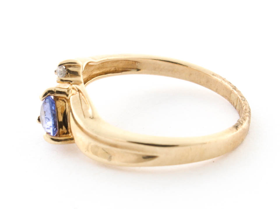 14K Yellow Gold Natural Tanzanite Diamond Ring
