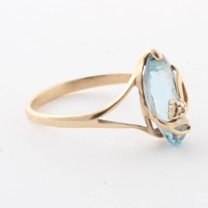 10K Yellow Gold Natural Blue Topaz Diamond Ring