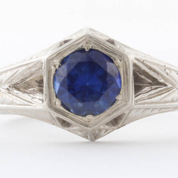 14K White Gold & Synthetic Sapphire Ring
