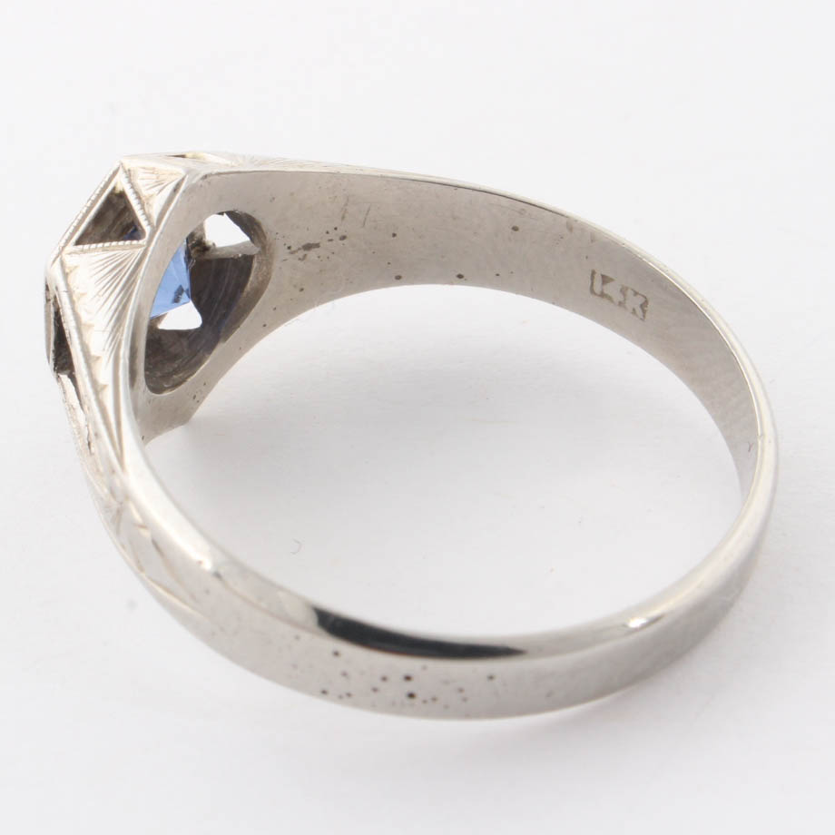 14K White Gold & Synthetic Sapphire Ring