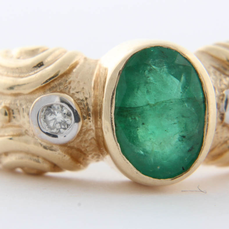14K Yellow Gold Emerald & Diamond Ring