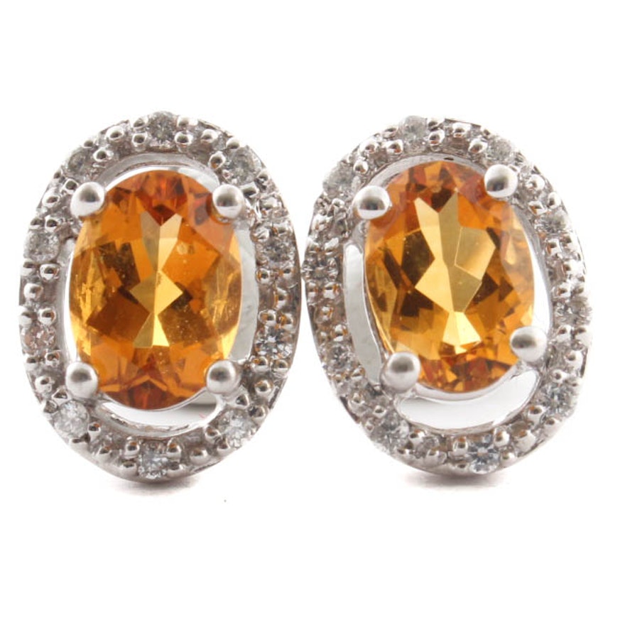 14K White Gold Citrine & Diamond Earrings