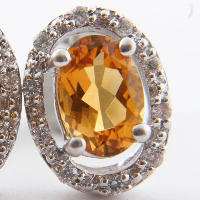 14K White Gold Citrine & Diamond Earrings