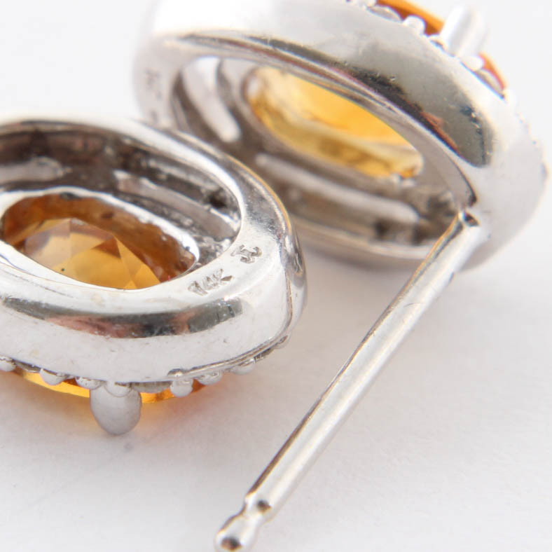 14K White Gold Citrine & Diamond Earrings