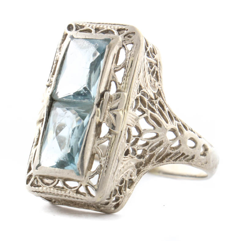 14K White Gold & Blue Topaz Ring