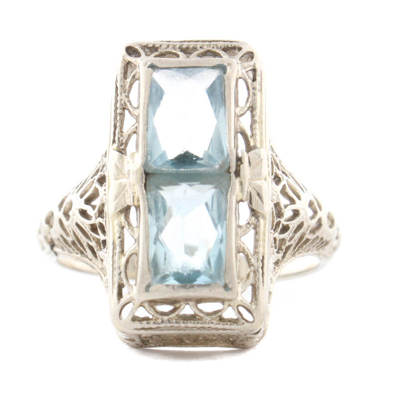 14K White Gold & Blue Topaz Ring