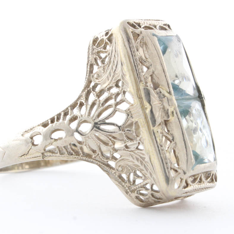 14K White Gold & Blue Topaz Ring