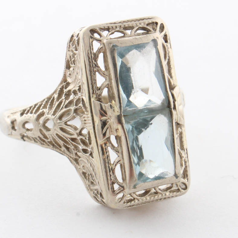 14K White Gold & Blue Topaz Ring