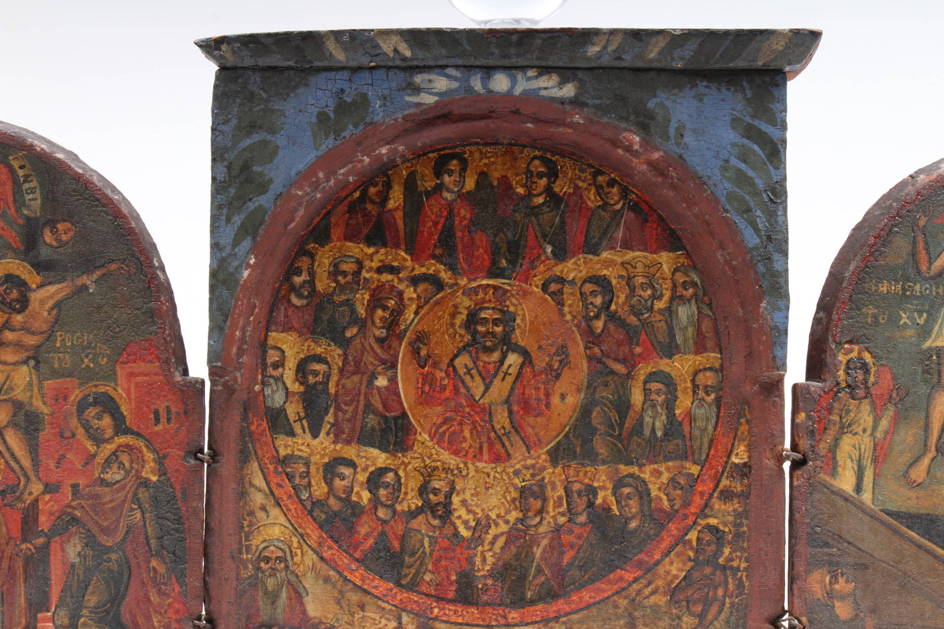 Antique Hand-Painted Religious Triptych