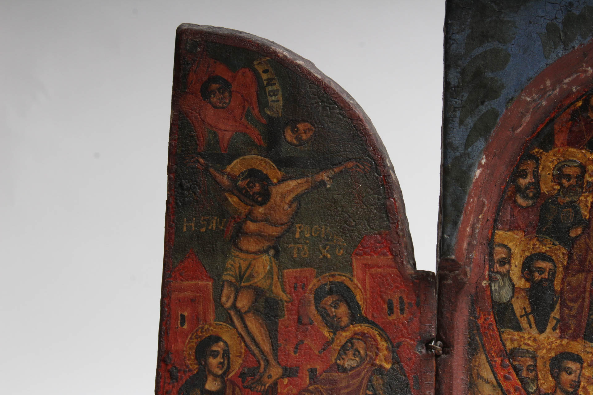 Antique Hand-Painted Religious Triptych