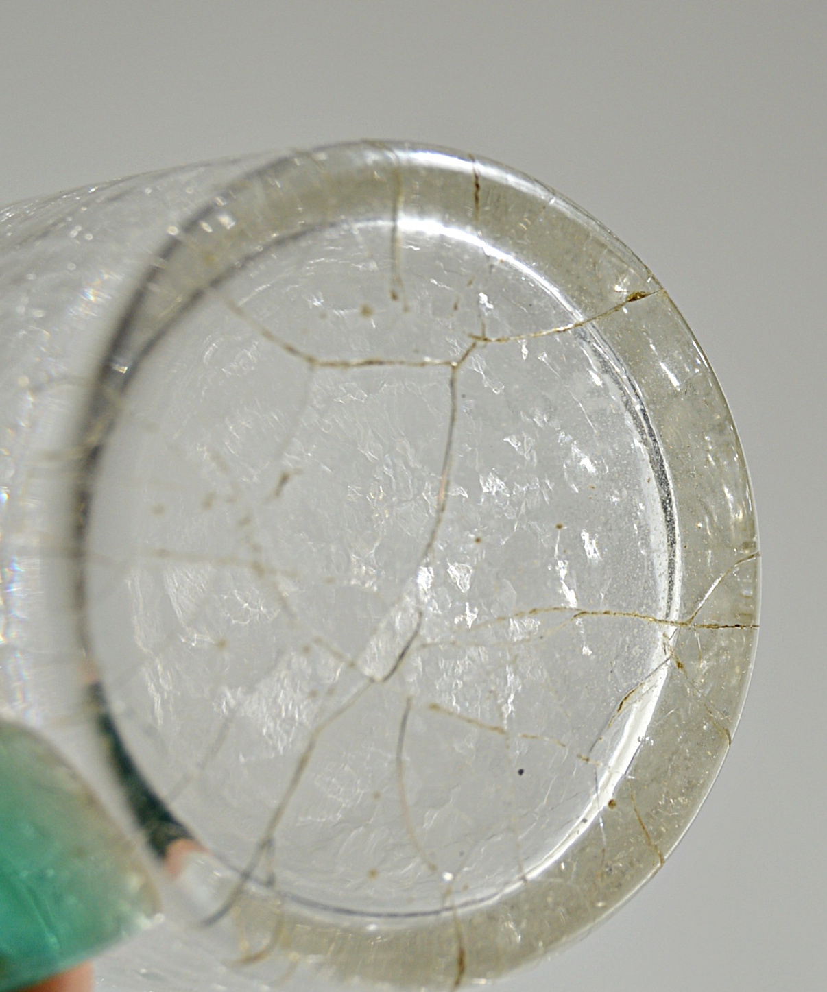 Set of Vintage Crackle Glass Green-Handled Tumblers