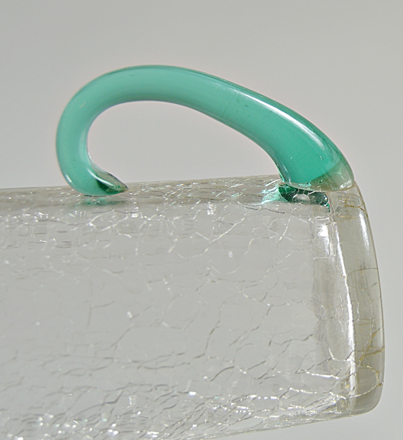 Set of Vintage Crackle Glass Green-Handled Tumblers