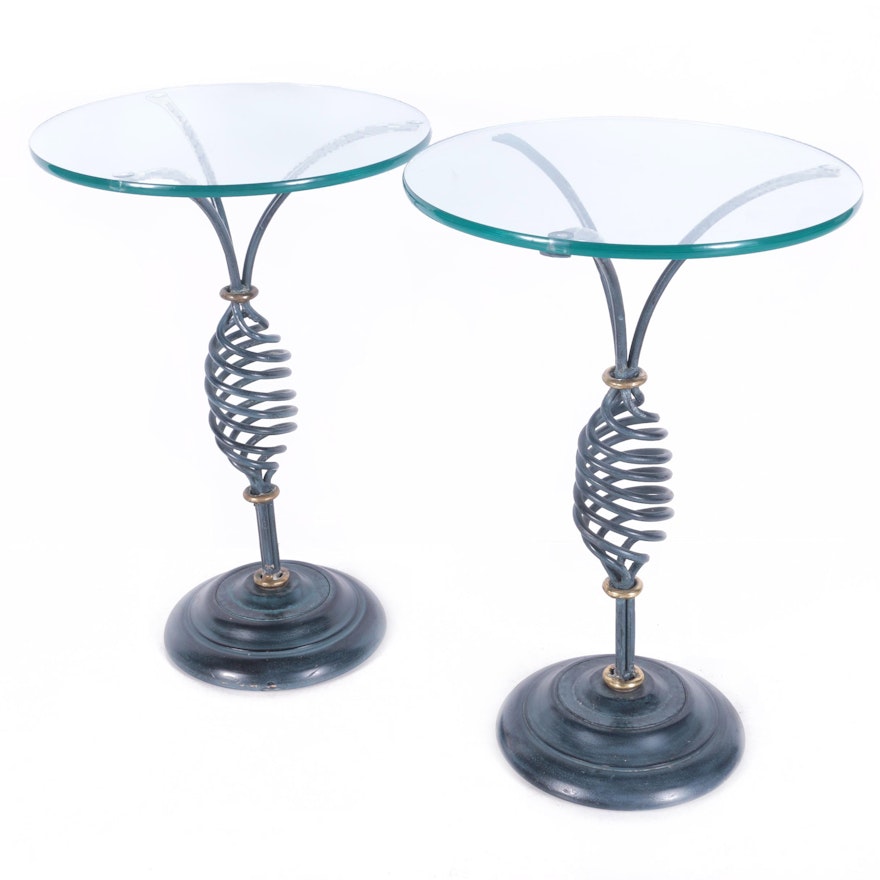 Contemporary Glass and Metal Side Tables